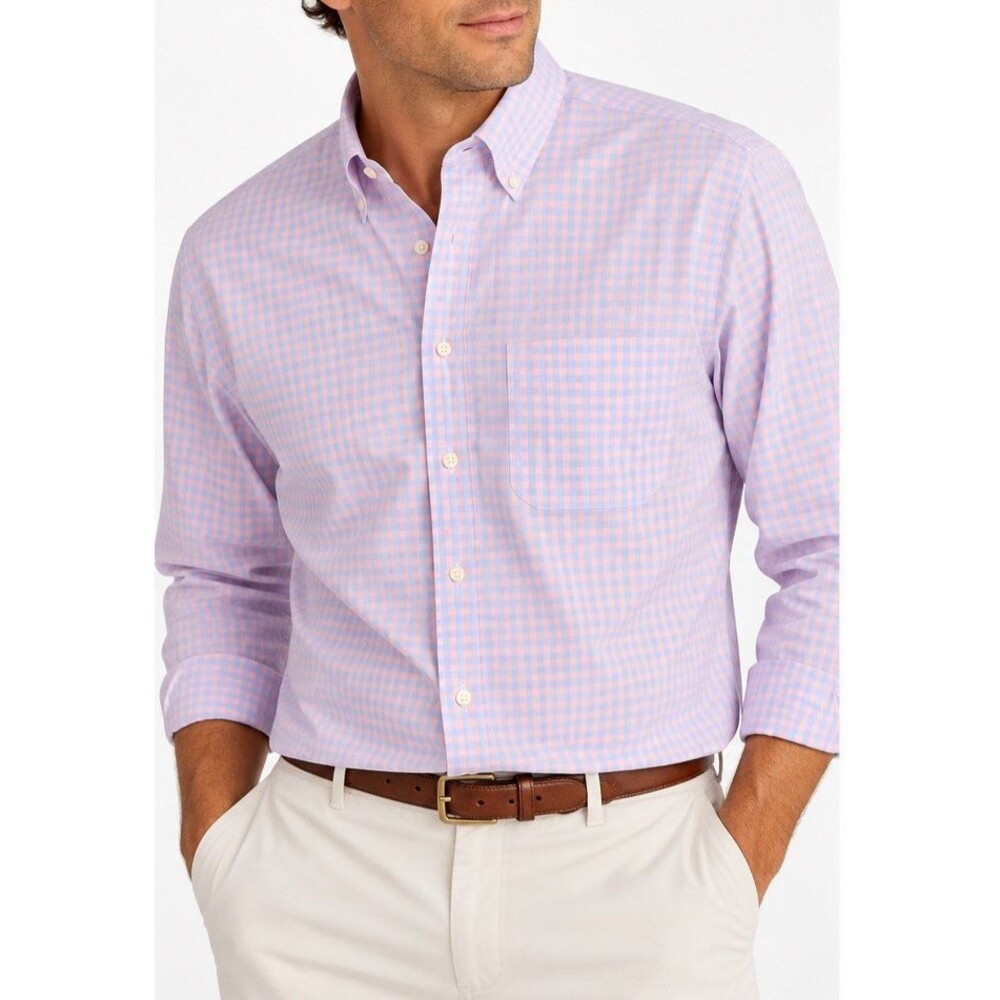 Vineyard Vines Performance Shirt Mens XXL Pink Blue Gingham Classic Fit Stretch